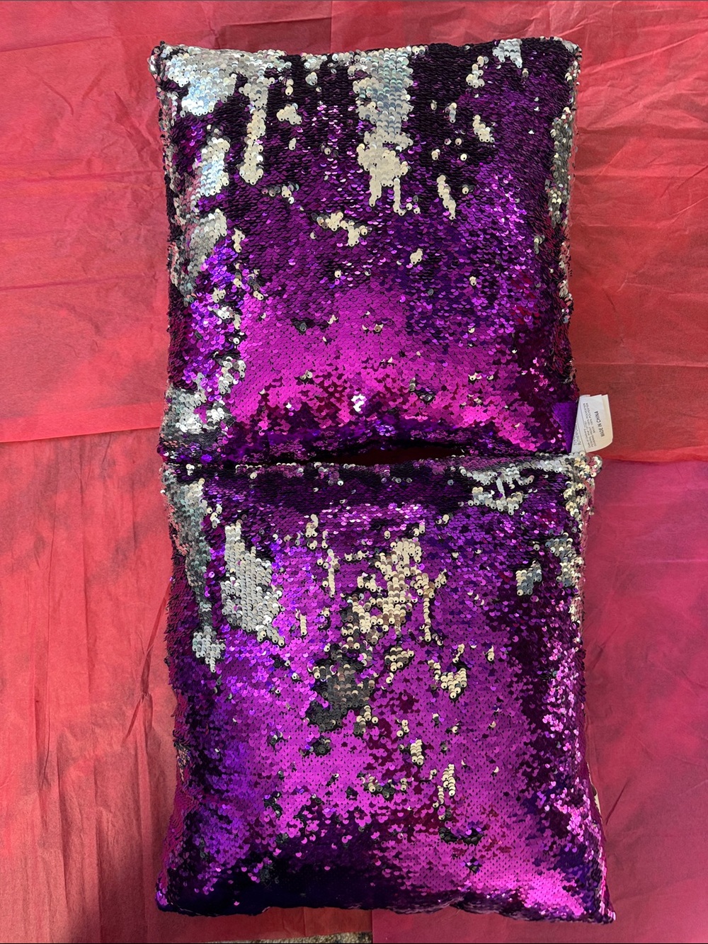Sequin Reversible Pillow - Purple & Silver
